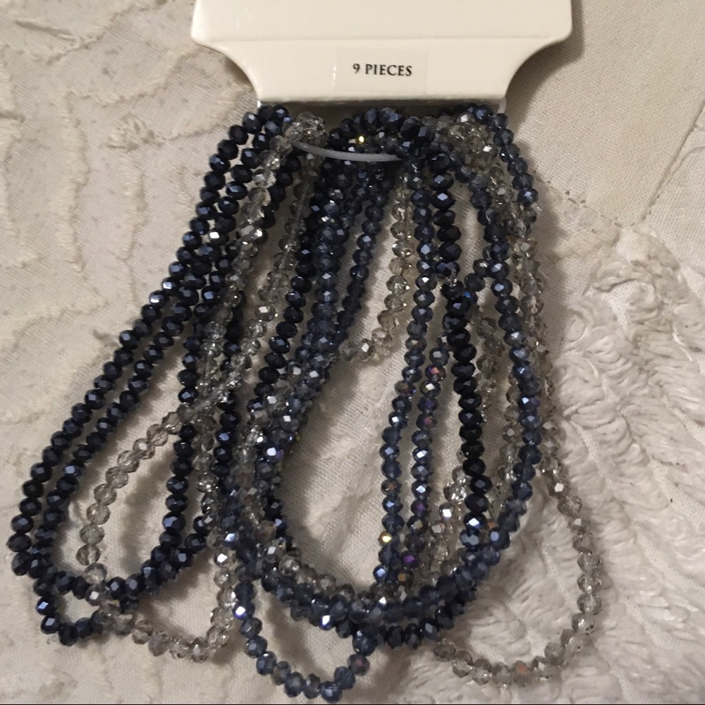 Blue and Gray Stackable Beaded Bracelets